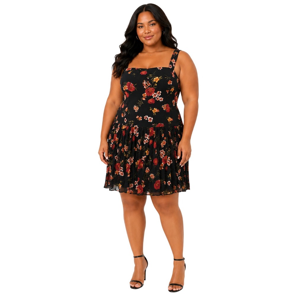 Xhilaration Womens XXL Black Floral Smocked Back Drop Waist Mini Dress